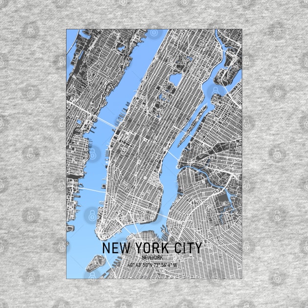 New York City Map Black and Blue by MapCarton